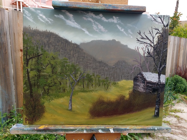 Painting of valley with barn in the Smoky Mountains