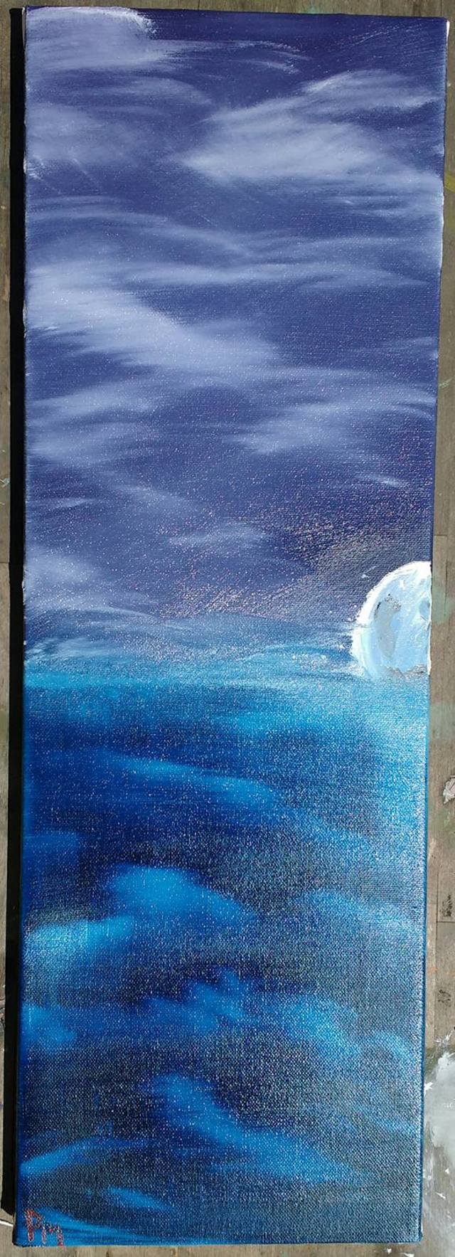 Painting of moonrise on a cloudy night